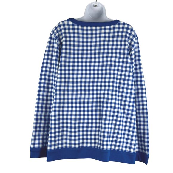 Talbots Gingham Sweatshirt 2X Blue White Long Sleeve‎ Cotton Blend NWT TP-3200 - Picture 4 of 7